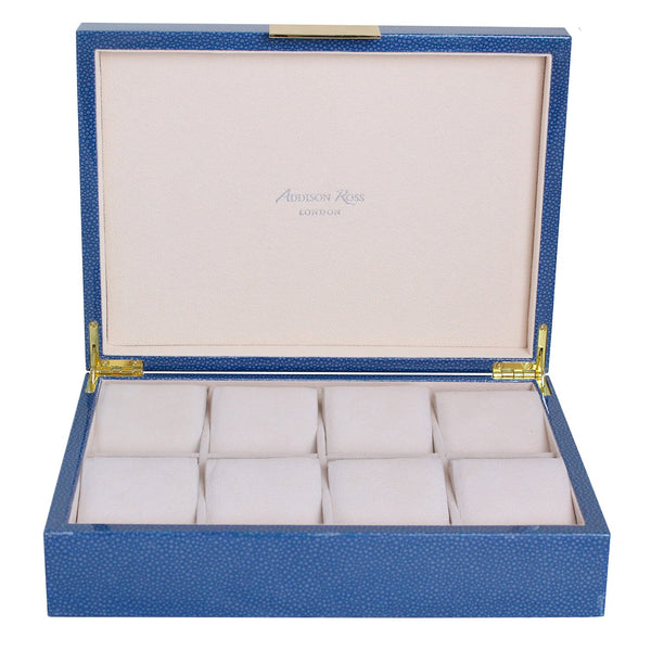 Addison Ross Large Blue Shagreen Watch Box With Gold