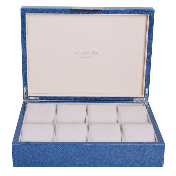 addison ross Large Blue Shagreen Watch Box with Silver
