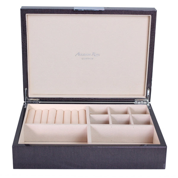 Addison Ross Large Brown Croc Jewellery Box With Silver