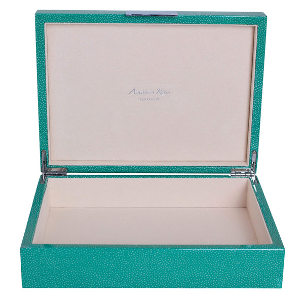 Addison Ross Large Green Shagreen Lacquer Box With Silver