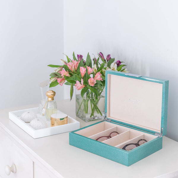 Addison Ross Large Green Shagreen & Silver Glasses Box