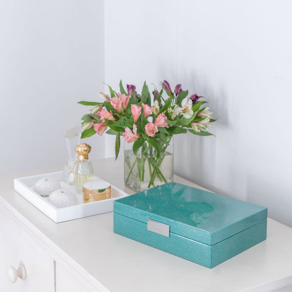 Addison Ross Large Green Shagreen Watch Box With Silver