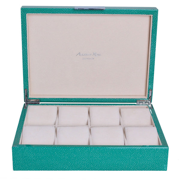 Addison Ross Large Green Shagreen Watch Box With Silver