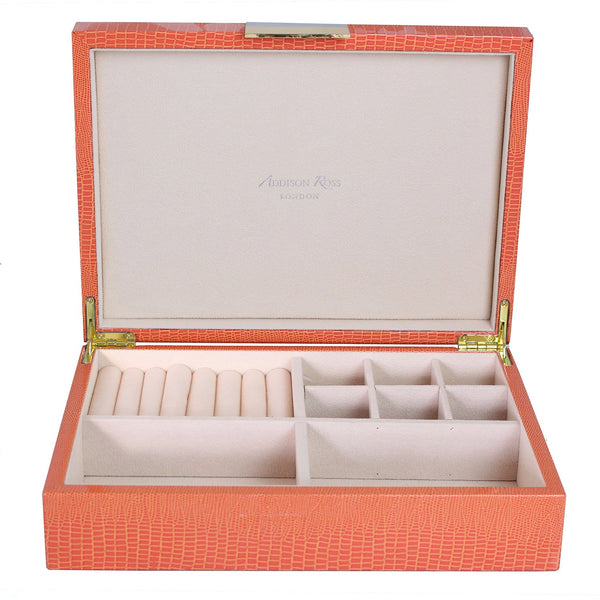 addison ross Large Orange Croc Jewellery Box with Gold