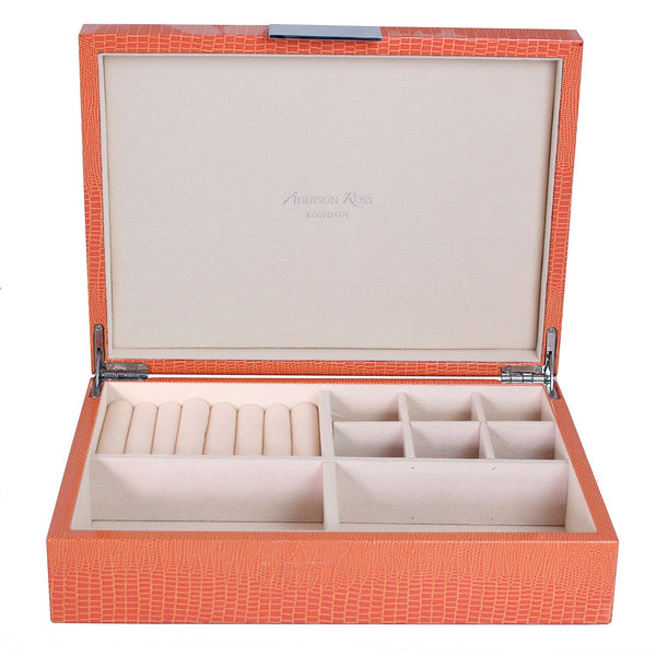 addison ross Large Orange Croc Jewellery Box with Silver