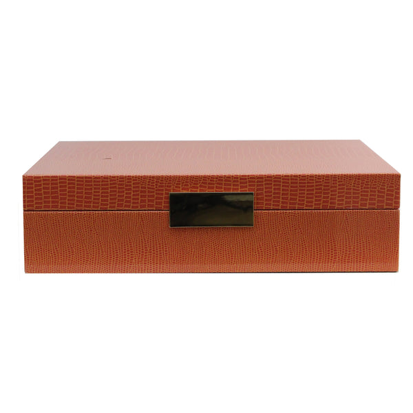 Addison Ross Large Orange Croc Lacquer Box With Gold