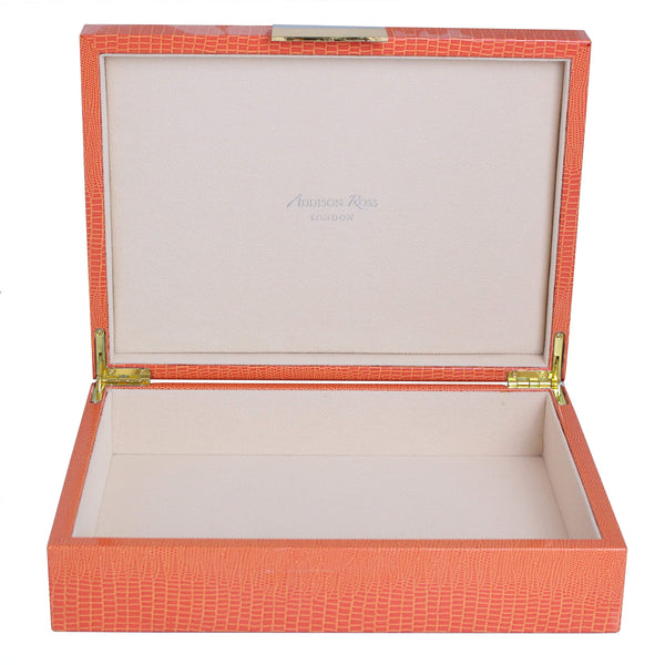 Addison Ross Large Orange Croc Lacquer Box With Gold