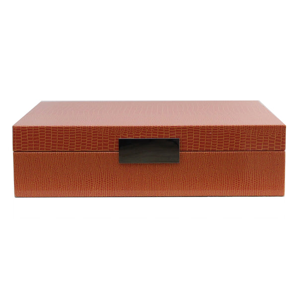 Addison Ross Large Orange Croc Lacquer Box With Silver