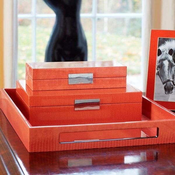 Addison Ross Large Orange Croc Lacquer Box With Silver