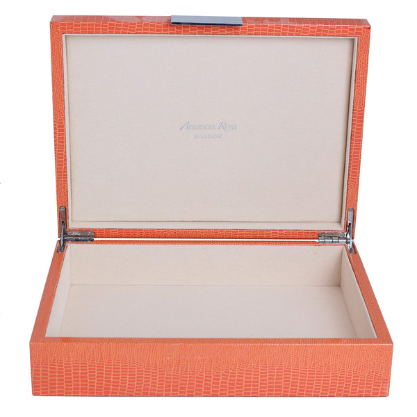 Addison Ross Large Orange Croc Lacquer Box With Silver