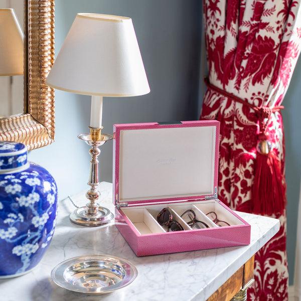 Addison Ross Large Pink Shagreen & Silver Glasses Box
