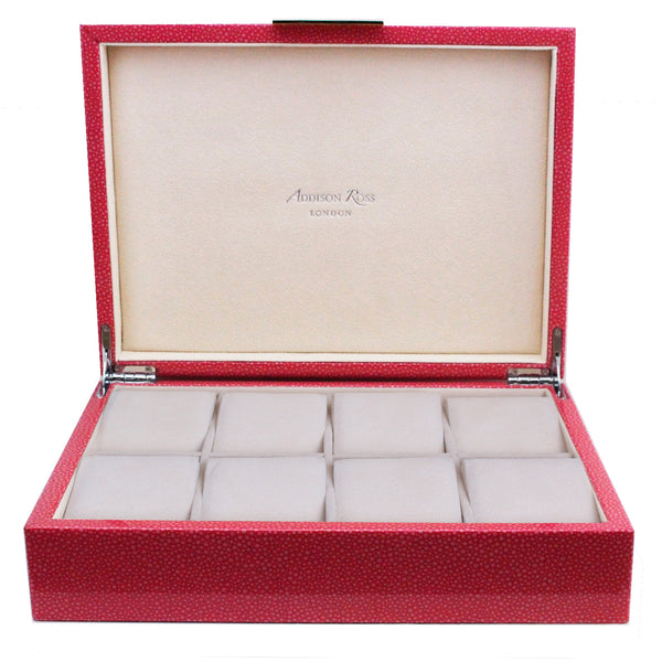addison ross Large Pink Shagreen Watch Box with Silver