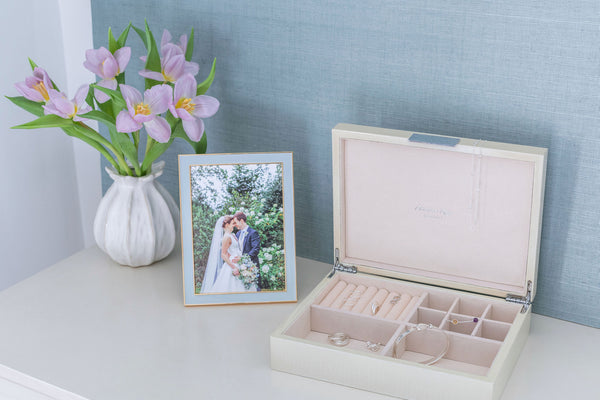 Addison Ross Large Vanilla Croc Jewellery Box With Silver