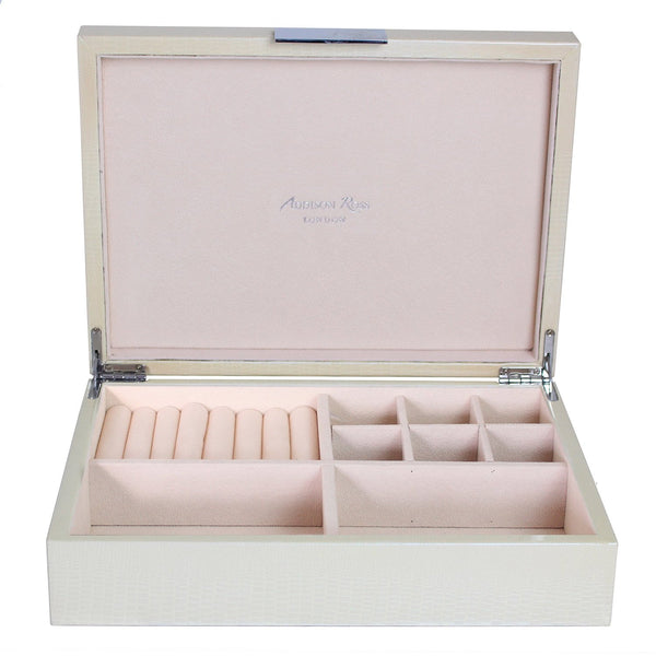 addison ross Large Vanilla Croc Jewellery Box with Silver