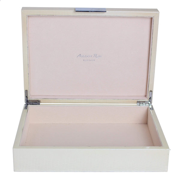 addison ross Large Vanilla Croc Lacquer Box with Silver