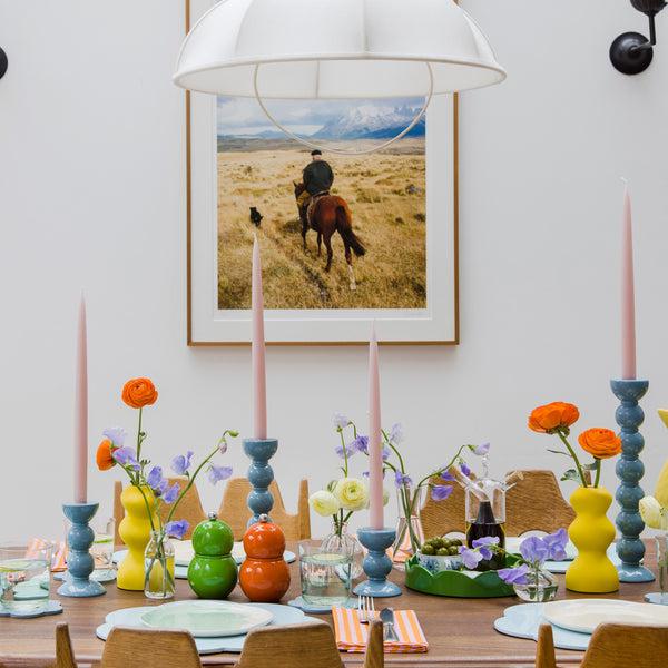 Addison Ross Medium Chambray Blue Bobbin Candlestick - 14cm