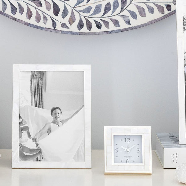 Addison Ross Mother Of Pearl Shell & Silver Square Alarm Clock