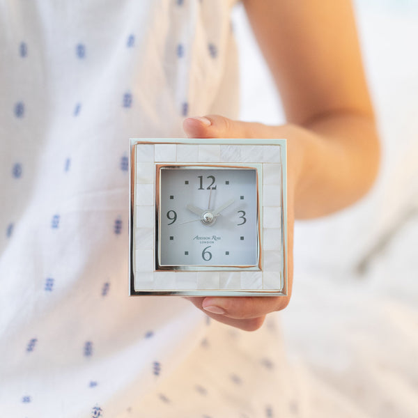 Addison Ross Mother Of Pearl Shell & Silver Square Alarm Clock