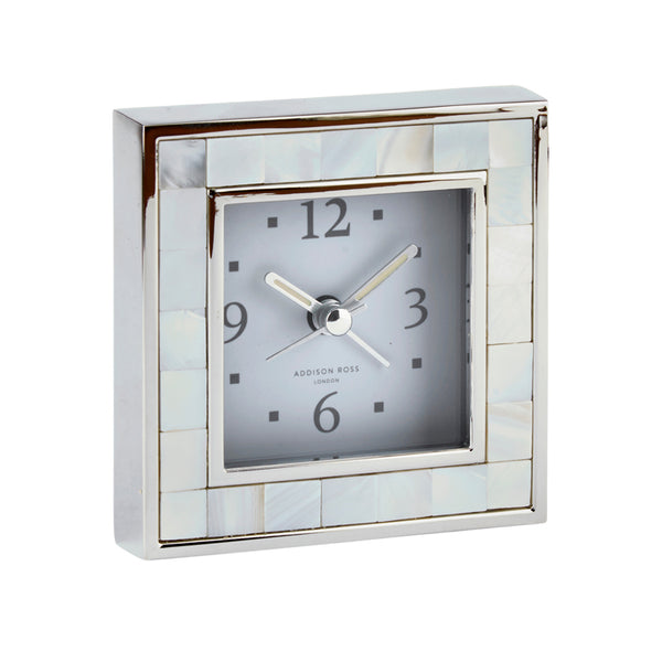addison ross Mother of Pearl Shell & Silver Square Alarm Clock