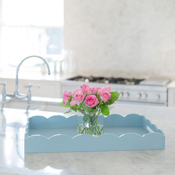 Addison Ross Pale Denim Large Lacquered Scallop Ottoman Tray