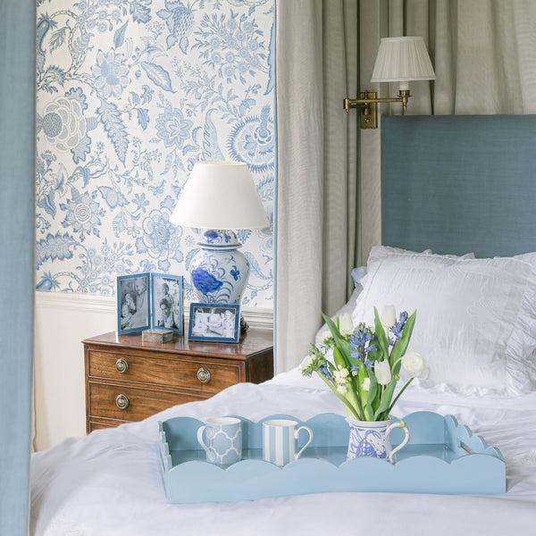 Addison Ross Pale Denim Large Lacquered Scallop Ottoman Tray