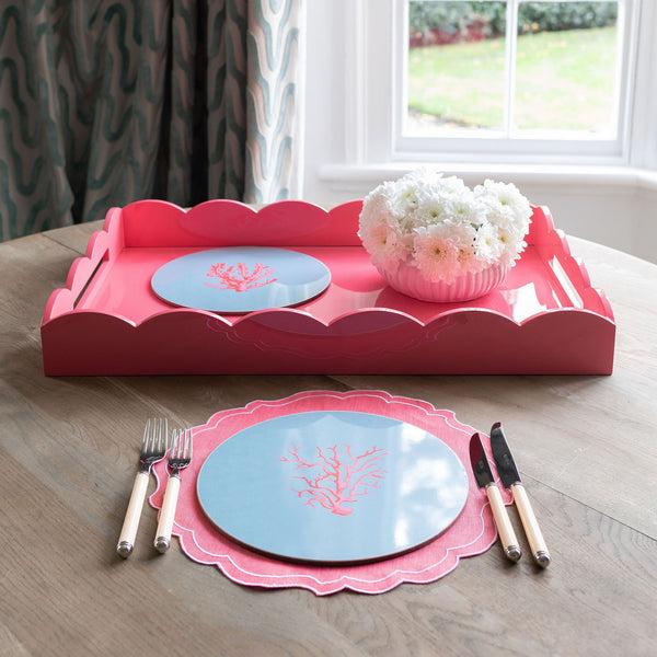 Addison Ross Pink Large Lacquered Scallop Ottoman Tray