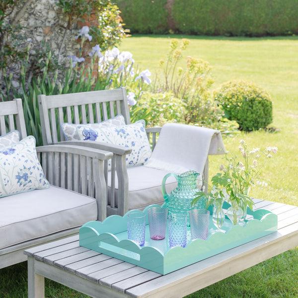 Addison Ross Turquoise Large Lacquered Scallop Ottoman Tray