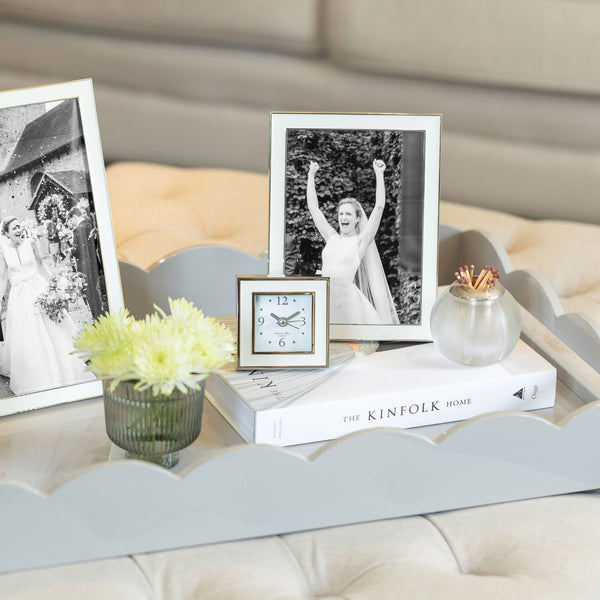 Addison Ross White & Silver Square Silent Alarm Clock