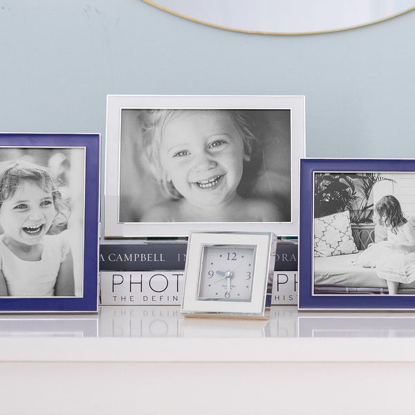 Addison Ross White & Silver Square Silent Alarm Clock