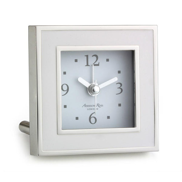 Addison Ross White & Silver Square Silent Alarm Clock