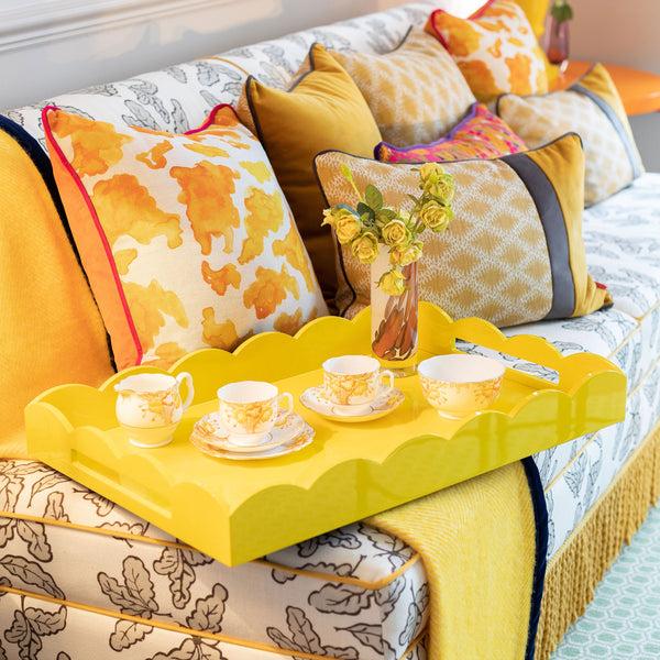 Addison Ross Yellow Large Lacquered Scallop Ottoman Tray