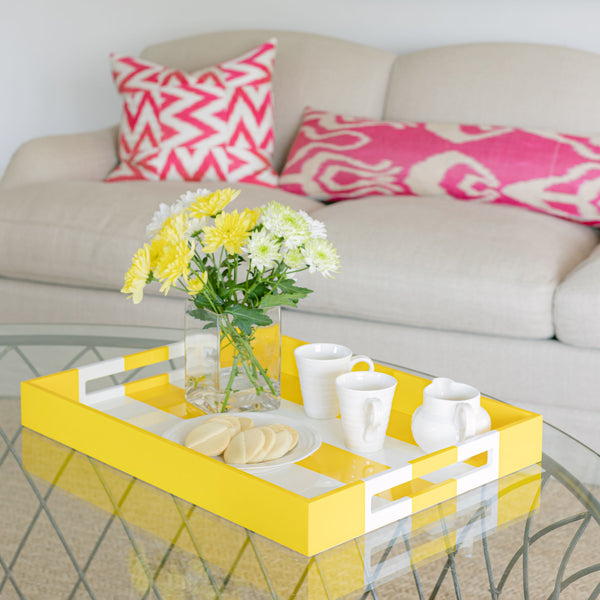 Addison Ross Yellow Striped Large Lacquered Ottoman Tray