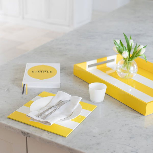 Addison Ross Yellow & White Lacquer Placemats – Set Of 4