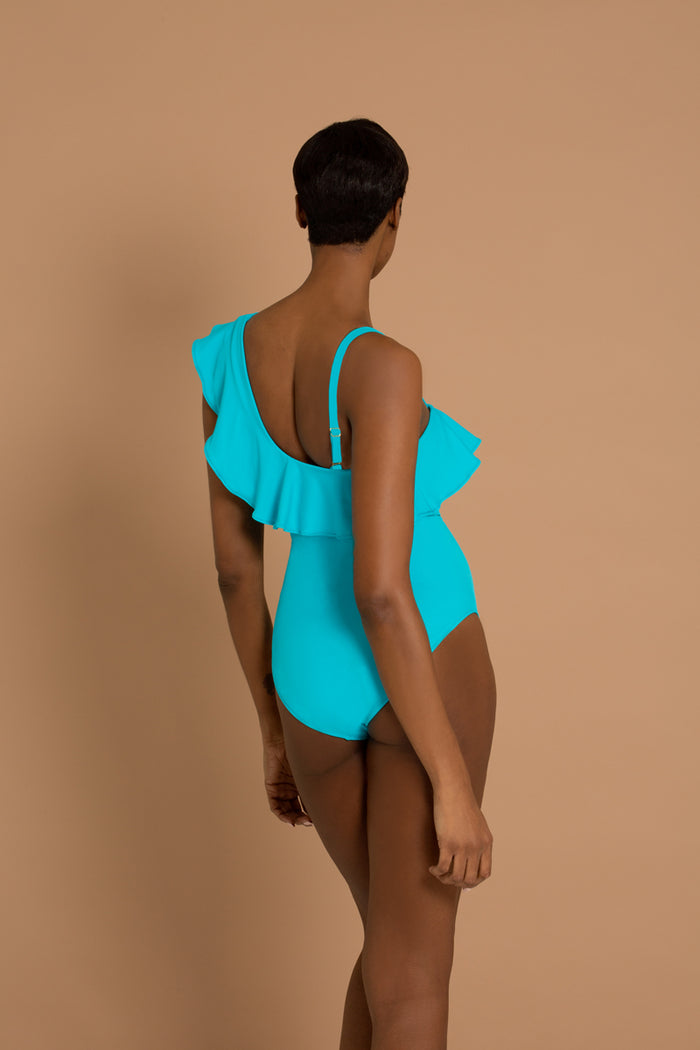 adina reay Santorini - Ruffled Swimsuit - Turquoise