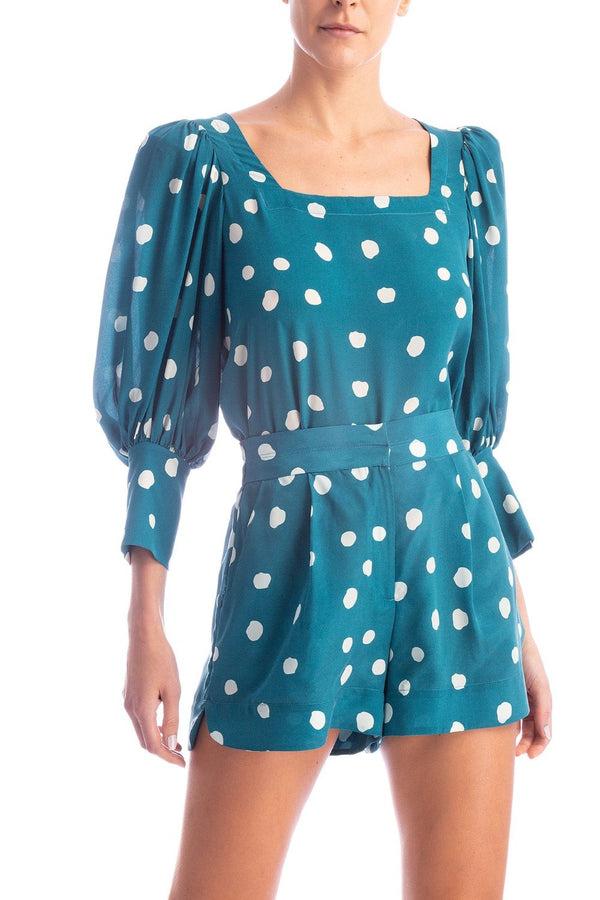 Adriana Degreas Aloe Pois Puff-Sleeves Blouse