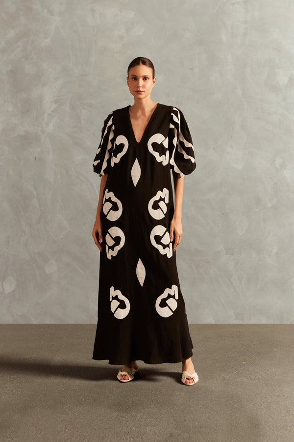 adriana degreas Appliqué V-Neck Long Dress