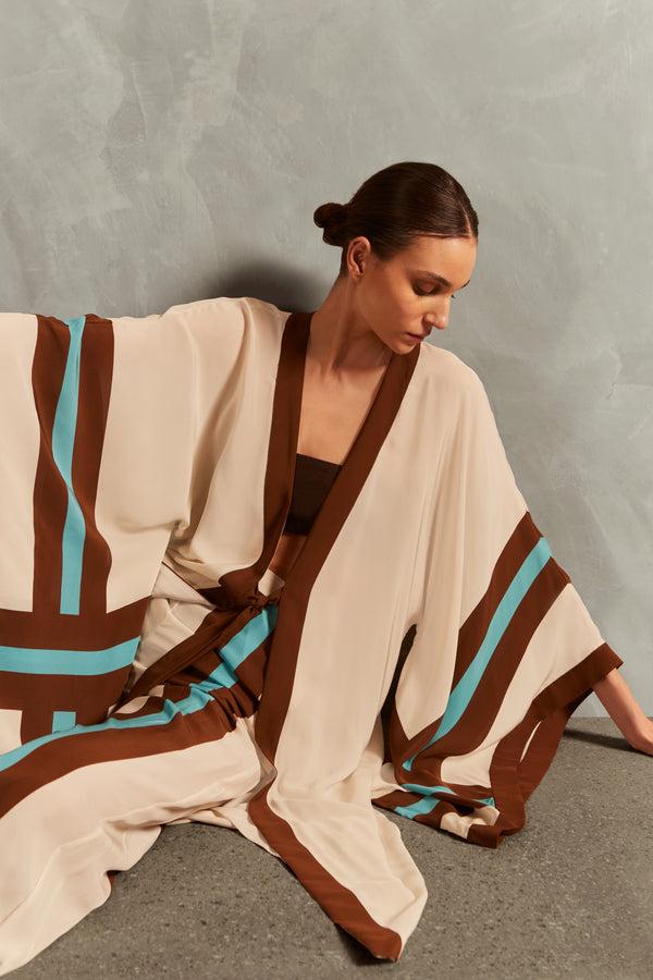 Adriana Degreas Bold Stripes Maxi Short Robe