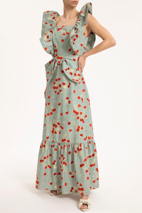 Adriana Degreas Cherry Bomb Ruffled Long Dress