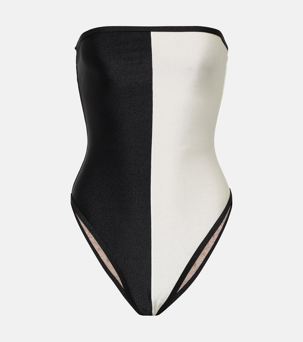 Adriana Degreas Deco Bicolor Strapless Swimsuit