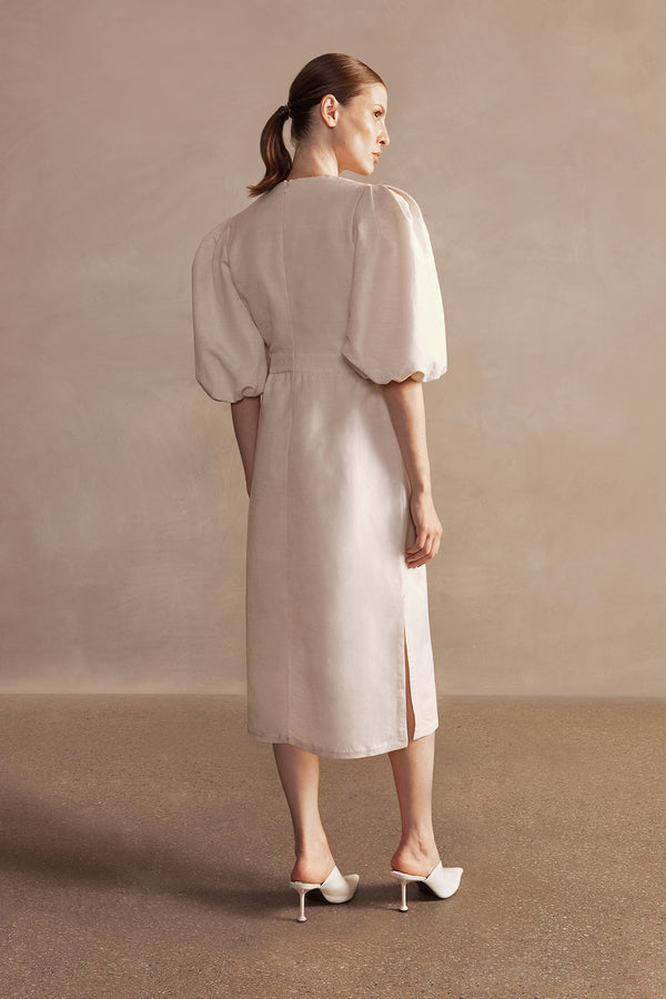 Adriana Degreas Demi Pois Puff-Sleeved Midi Dress