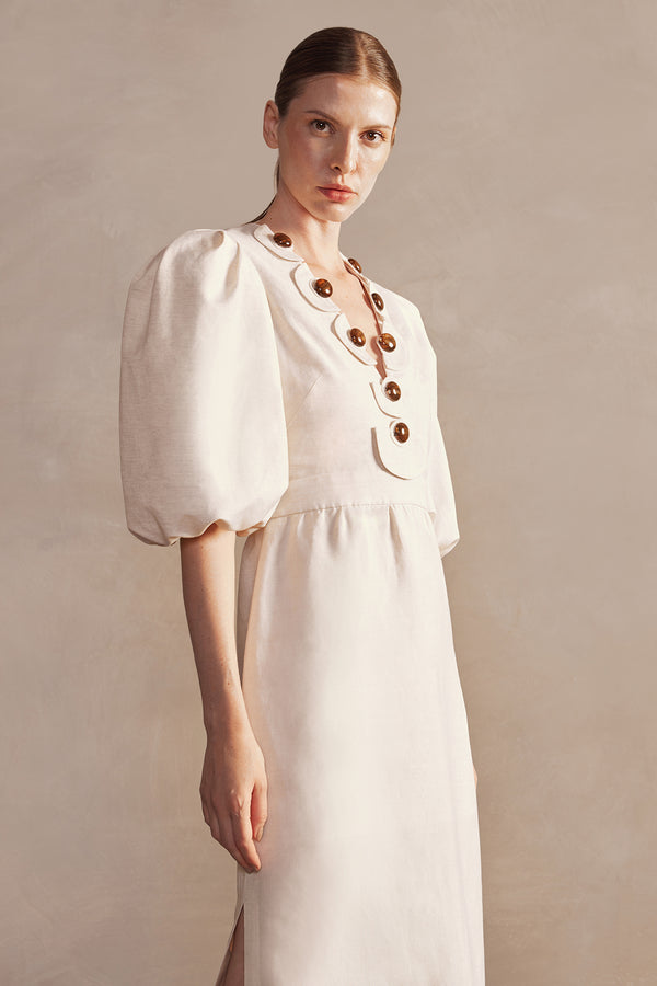 Adriana Degreas Demi Pois Puff-Sleeved Midi Dress