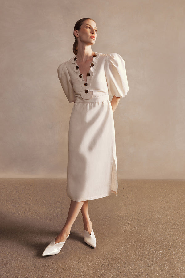 adriana degreas Demi Pois Puff-Sleeved Midi Dress