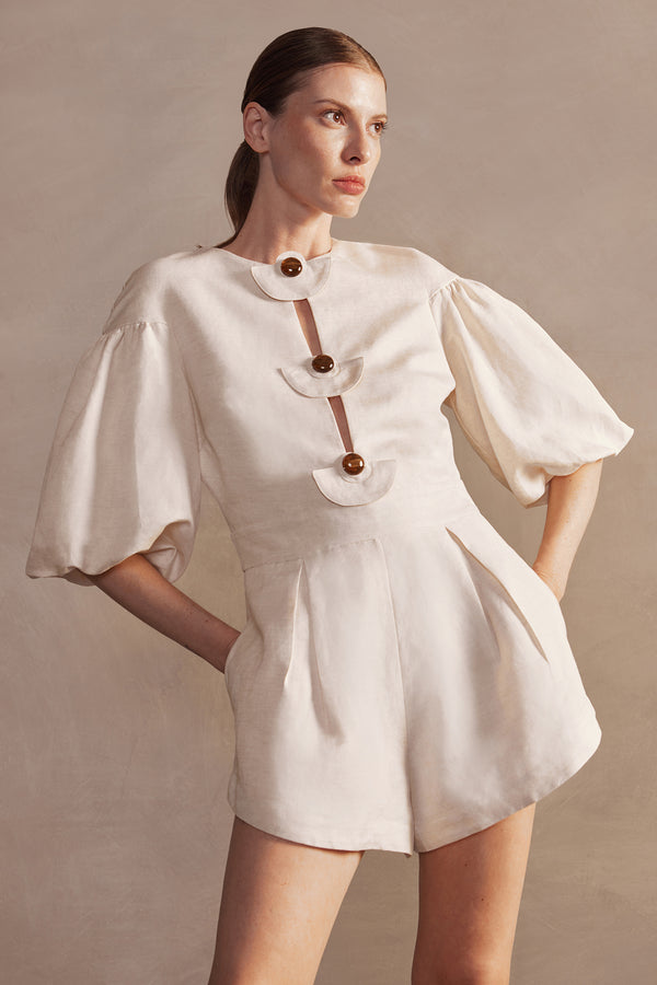 adriana degreas Demi Pois Puff-Sleeved Playsuit