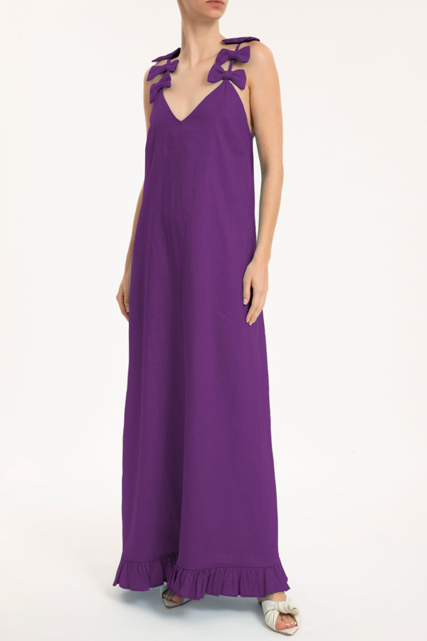 Adriana Degreas Fantasy Solid Long Dress With Bows