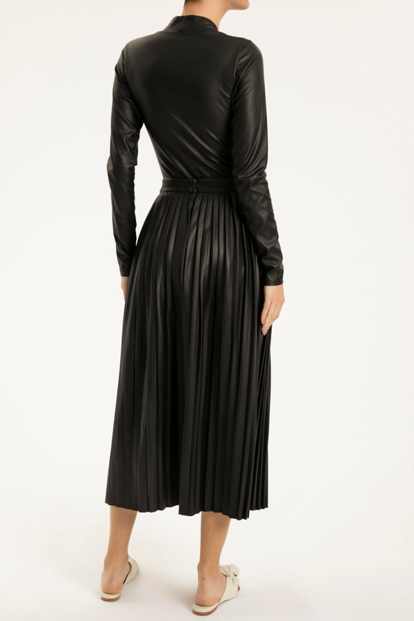 Adriana Degreas Faux Leather Pleated Midi Skirt