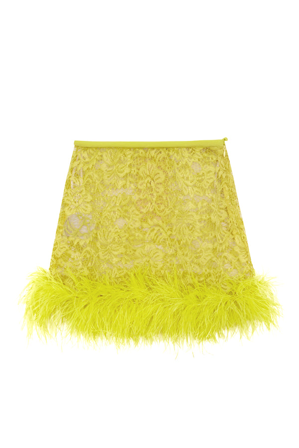 Adriana Degreas Guipure Lace Feathered Mini Skirt