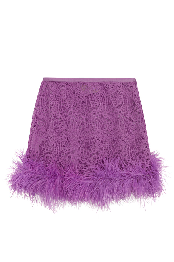 Adriana Degreas Guipure Lace Feathered Mini Skirt