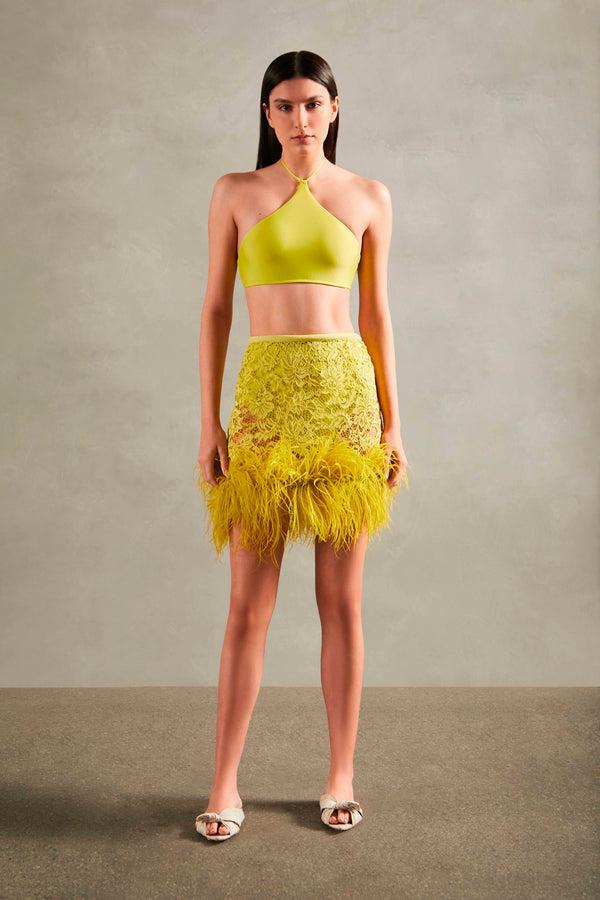 adriana degreas Guipure Lace Feathered Mini Skirt