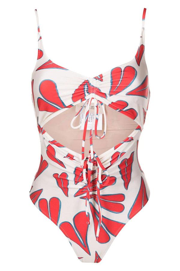 Adriana Degreas Hearts Cut-Out Frilled Swimsuit