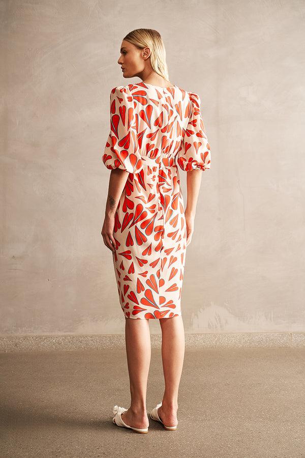 Adriana Degreas Hearts Puff-Sleeved Midi Dress